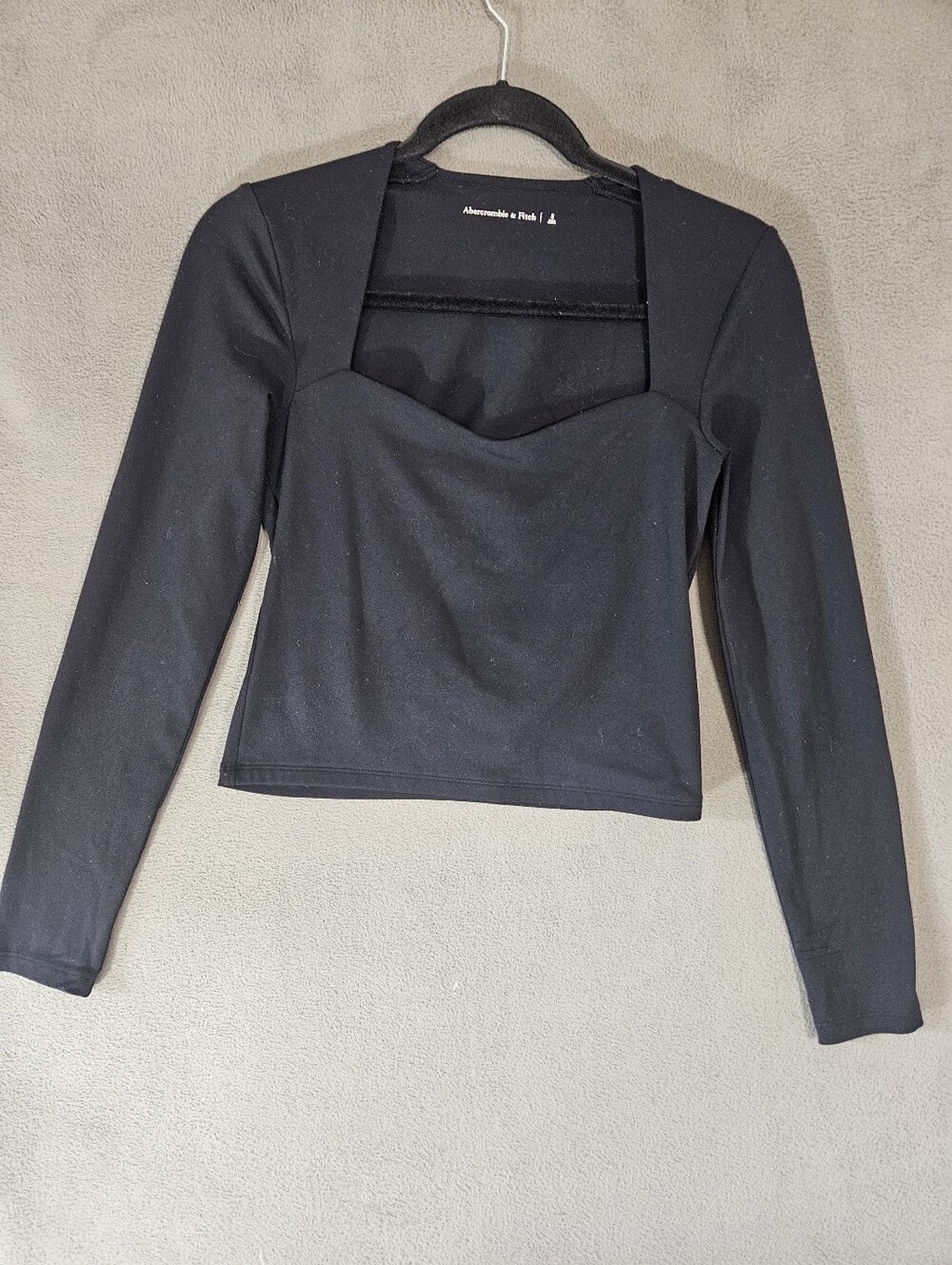 Abercrombie Fitch Womens Small Shirt Crop Squareneck Black Long Sleeve Stretch